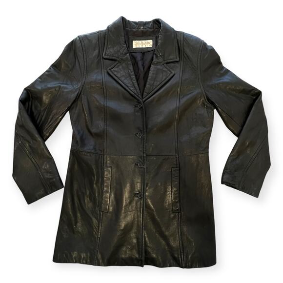 Jones New York Womens Leather Jacket Black Y2K Blazer Vintage - Picture 4 of 10